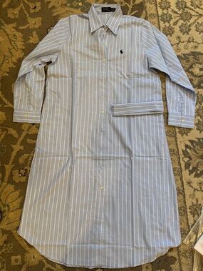 Polo by Ralph Lauren Light Blue and White Striped Button-Front Shirt Dress